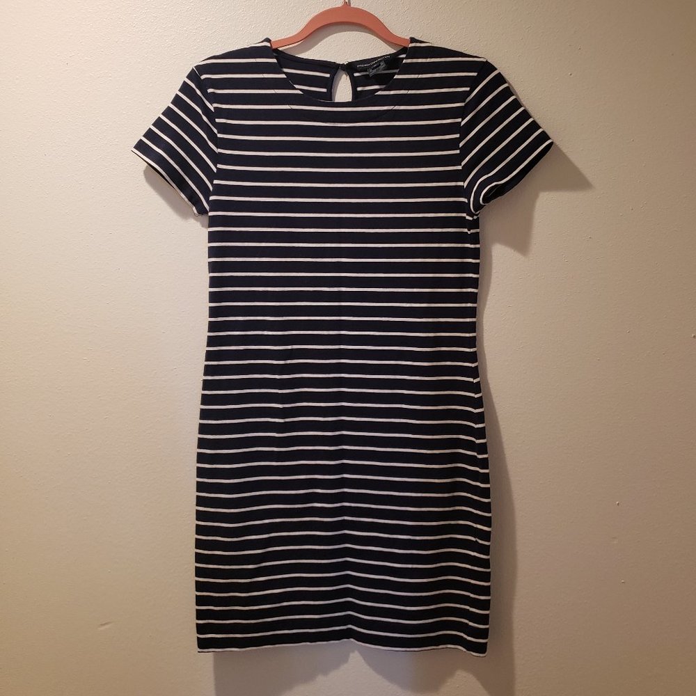 French Connection White striped Bodycon Tee Dress